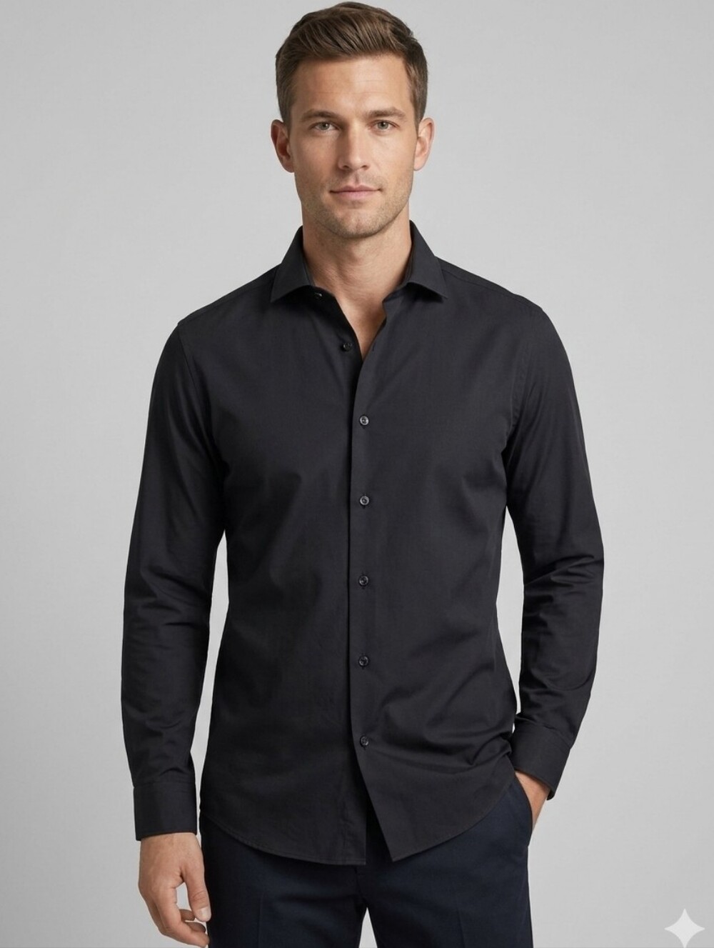 Kenneth Cole AWEARNESS Black Slim Fit Non-Iron Dress Shirt Size 17.5 34/35